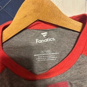 Fanatics Heather Gray and Red Crewneck Tee. Wisconsin Badgers.